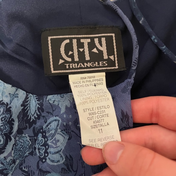 Vintage Midi Asymmetrical Cowl Neck Dress Size 2 Blue Pattern - Picture 4 of 10